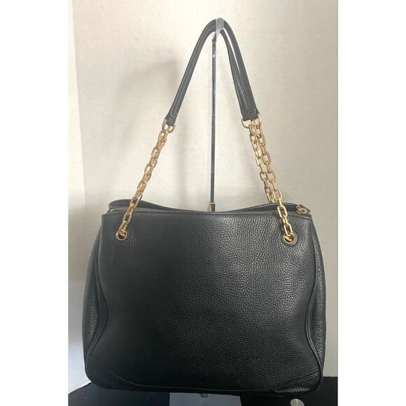 Tory Burch Medium Shoulder Chain Bag Black Leather Handbag with Gold Accents - Picture 2 of 14